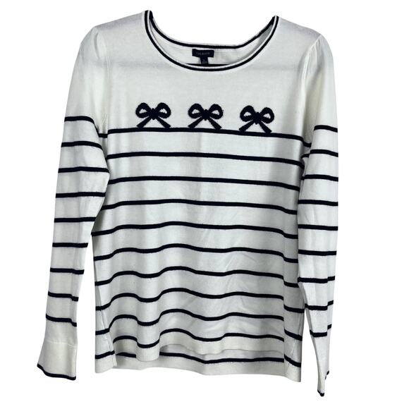 Talbots Sweaters - TALBOTS Sweater‎ Women's L Light Striped Ribbon Puff Sleeves (B507)